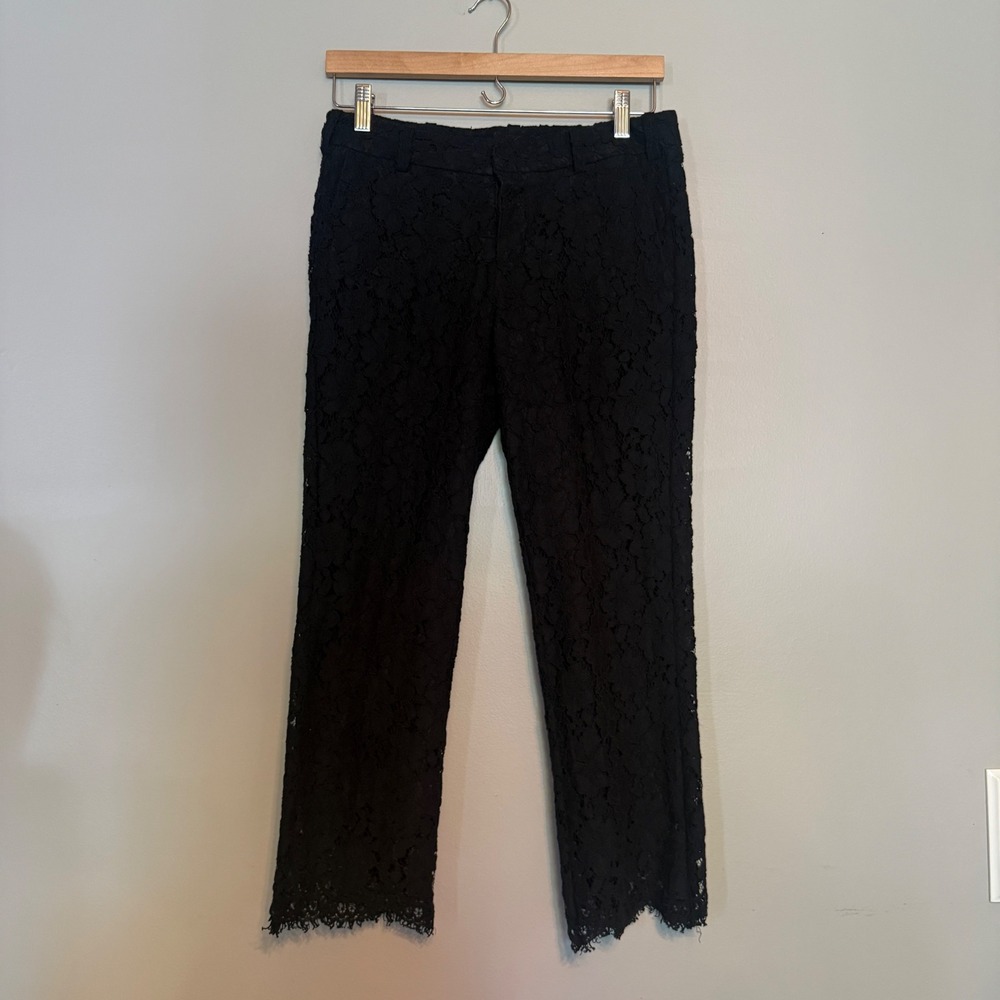 Zadig & Voltaire Black Posh Lace Straight Leg Pants Scalloped Hem WHCG0101F 36